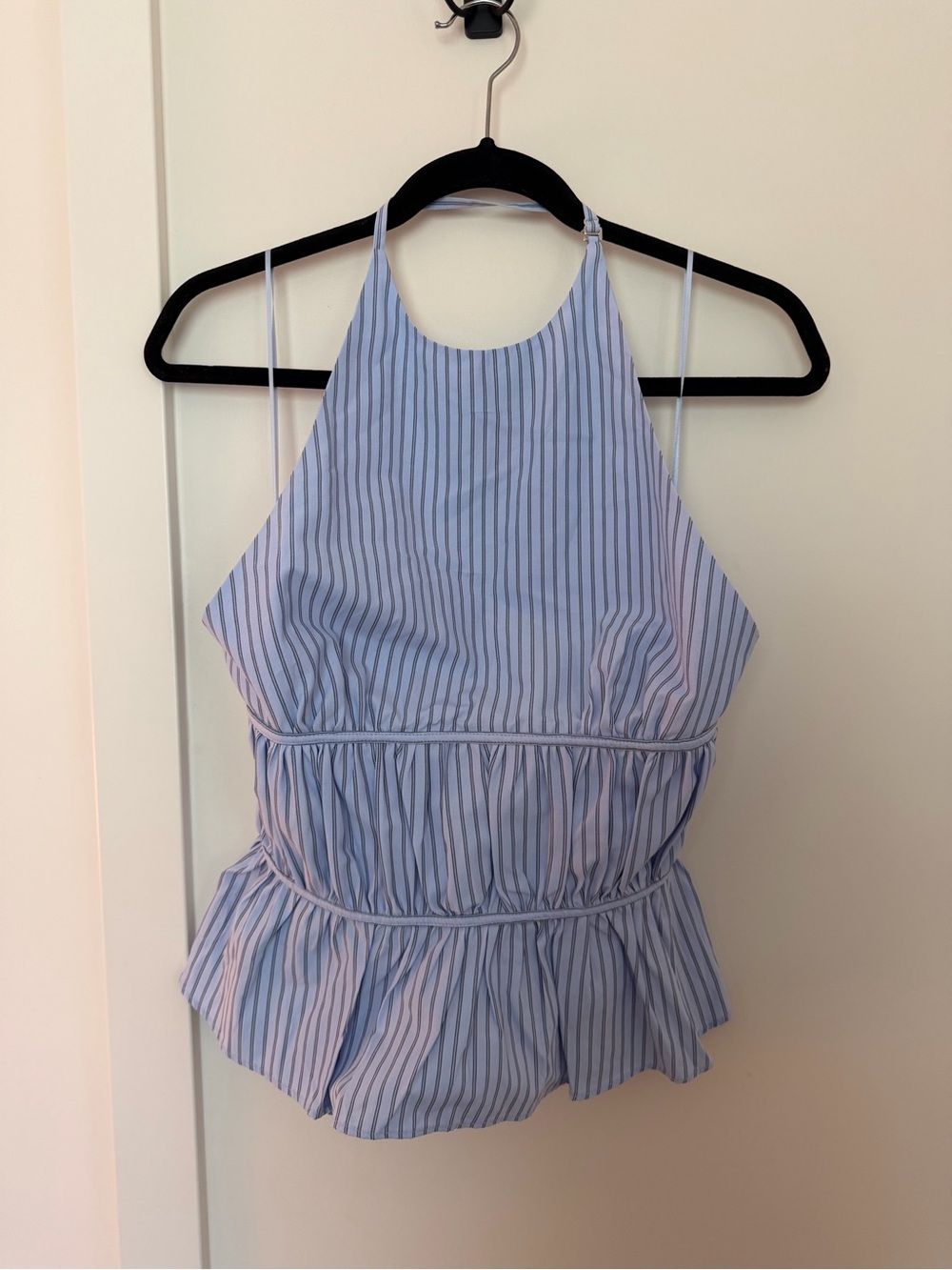 Zara Light Blue and White Striped Halter One-Piece